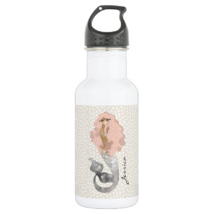 Cute Mermaid met roze haar en Jouw naam Waterfles