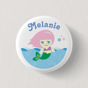 Cute Mermaid met Roze Hair, gepersonaliseerd Ronde Button 3,2 Cm