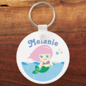 Cute Mermaid met Roze Hair, gepersonaliseerd Sleutelhanger (Voorkant)