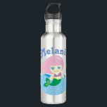 Cute Mermaid met Roze Hair, gepersonaliseerd Waterfles<br><div class="desc">Schattige cartoon kunst van een zeemeermin met roze haar en blauwe ogen. Gepersonaliseerde kinderen waterfles.</div>