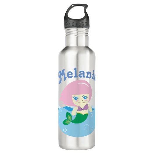 Cute Mermaid met Roze Hair, gepersonaliseerd Waterfles (Voorkant)