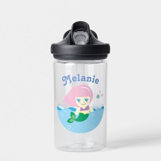 Cute Mermaid met Roze Hair, gepersonaliseerd Waterfles (Voorkant)