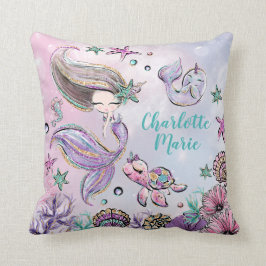 Cute Mermaid met Turtle and Narwhal Girl Nursery Kussen