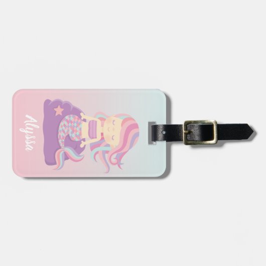 Cute Mermaid Ombre Girl Name Bagagelabel (Voorkant horizontaal)