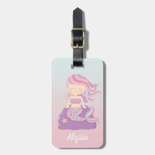 Cute Mermaid Ombre Girl Name Bagagelabel (Voorkant verticaal)