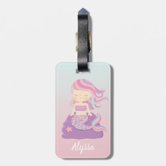 Cute Mermaid Ombre Girl Name Bagagelabel (Achterkant verticaal)