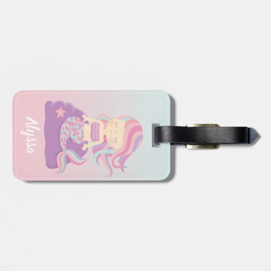 Cute Mermaid Ombre Girl Name Bagagelabel (Achterkant horizontaal)