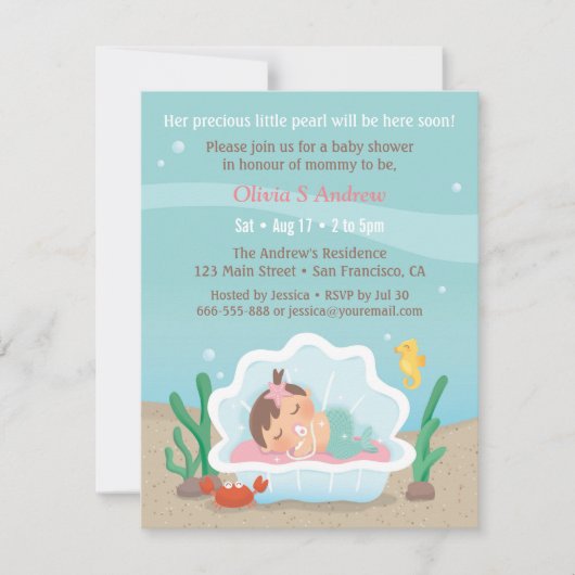 Cute Mermaid onder Zee Baby Shower-uitnodigingen Kaart (Voorkant)