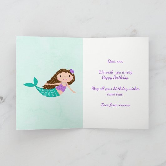 Cute Mermaid Paars Glitter Personalized Kaart (Binnen)