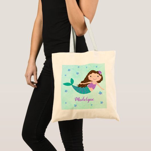 Cute Mermaid Paars Glitter Personalized Tote Bag (Voorkant (product))