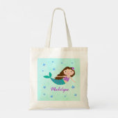 Cute Mermaid Paars Glitter Personalized Tote Bag (Achterkant)