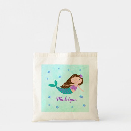Cute Mermaid Paars Glitter Personalized Tote Bag (Achterkant)
