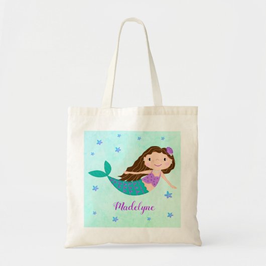 Cute Mermaid Paars Glitter Personalized Tote Bag (Voorkant)
