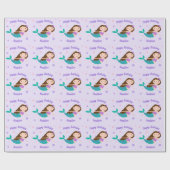 Cute Mermaid Paars Personalized Birthday Cadeaupapier (Vlak)