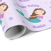 Cute Mermaid Paars Personalized Birthday Cadeaupapier (Rol Hoek)