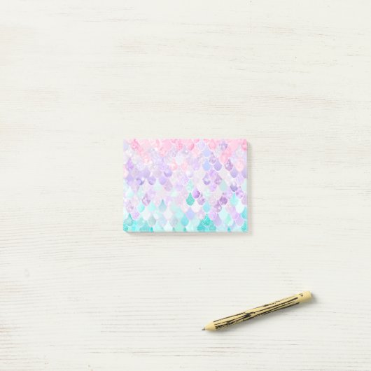 Cute Mermaid Pastel Iridescent, Roze, Paars, Blauw Post-it® Notes (Op bureau)