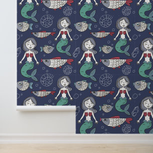 Cute Mermaid Pattern Behang