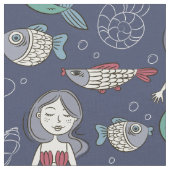 Cute Mermaid Pattern fabric Stof (Close Up)