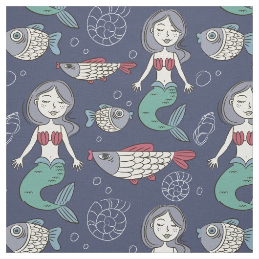 Cute Mermaid Pattern fabric Stof (Swatch)