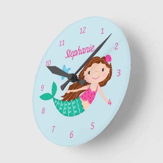 Cute Mermaid Personalized Blue Ronde Klok (Hoek)