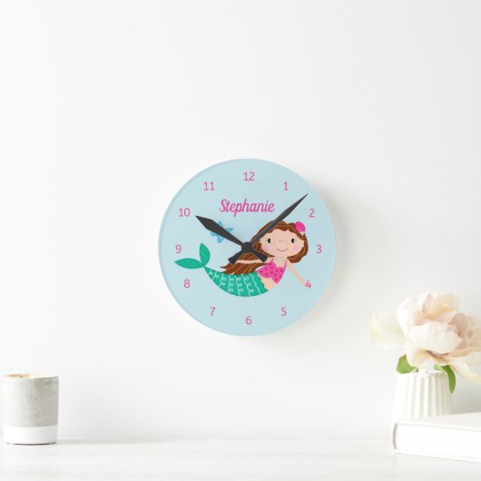 Cute Mermaid Personalized Blue Ronde Klok (Huis)