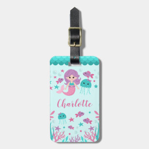 Cute Mermaid Personalized Girl Bagagelabel