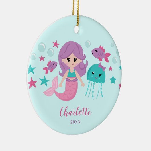 Cute Mermaid Personalized Girl Keramisch Ornament (Rechts)