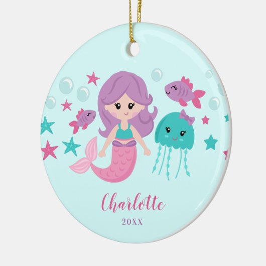 Cute Mermaid Personalized Girl Keramisch Ornament (Links)