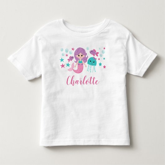 Cute Mermaid Personalized Girl Kinder Shirts (Voorkant)