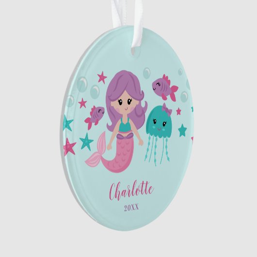 Cute Mermaid Personalized Girl Ornament (voorkant)