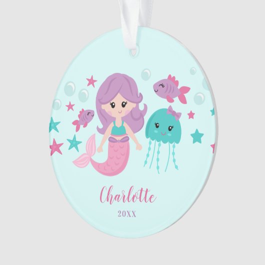 Cute Mermaid Personalized Girl Ornament (voorkant)