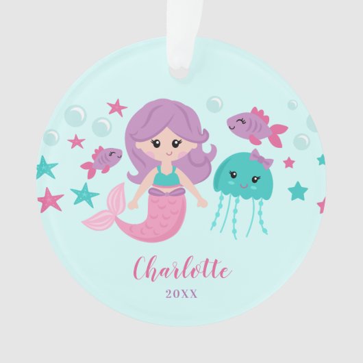 Cute Mermaid Personalized Girl Ornament (voorkant)