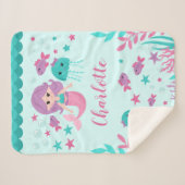 Cute Mermaid Personalized Girl Sherpa Deken (Voorkant (horizontaal))