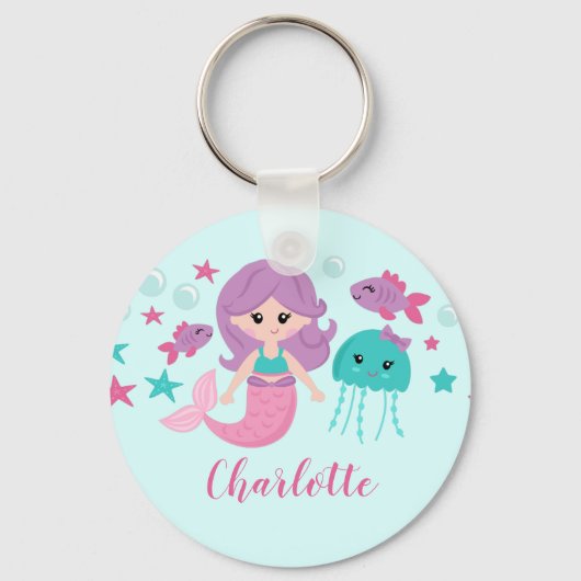 Cute Mermaid Personalized Girl Sleutelhanger (Voorkant)