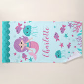 Cute Mermaid Personalized Girl Strandlaken (Voorkant)