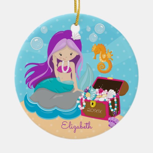 Cute Mermaid Personalized kerstversiering Keramisch Ornament (Voorkant)