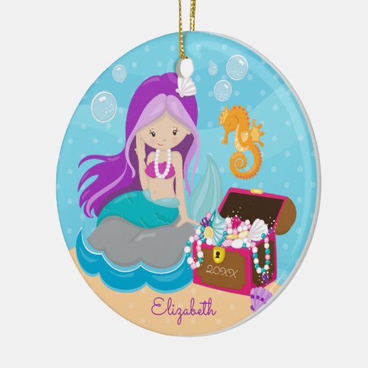Cute Mermaid Personalized kerstversiering Keramisch Ornament (Links)
