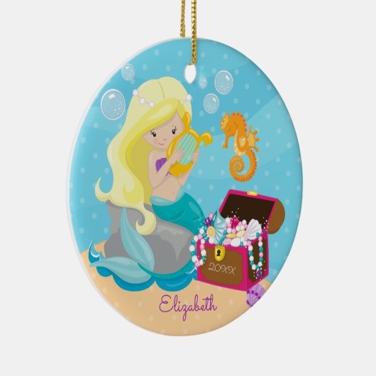 Cute Mermaid Personalized kerstversiering Keramisch Ornament (Rechts)