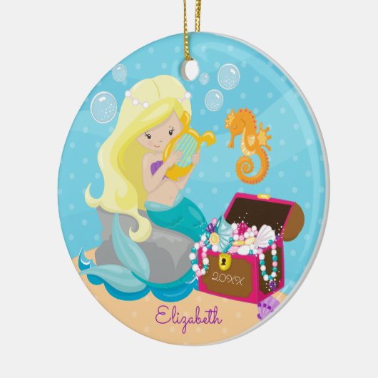 Cute Mermaid Personalized kerstversiering Keramisch Ornament (Links)
