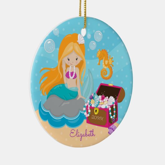 Cute Mermaid Personalized kerstversiering Keramisch Ornament (Rechts)