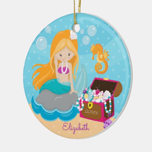 Cute Mermaid Personalized kerstversiering Keramisch Ornament (Links)