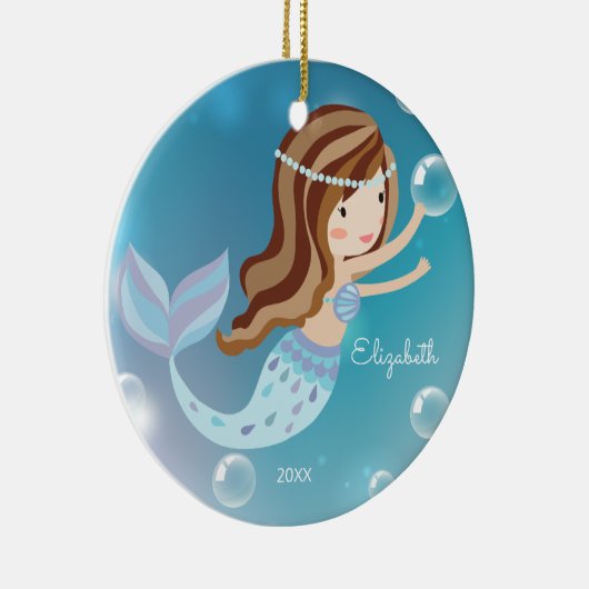 Cute Mermaid Personalized kerstversiering Keramisch Ornament (Rechts)