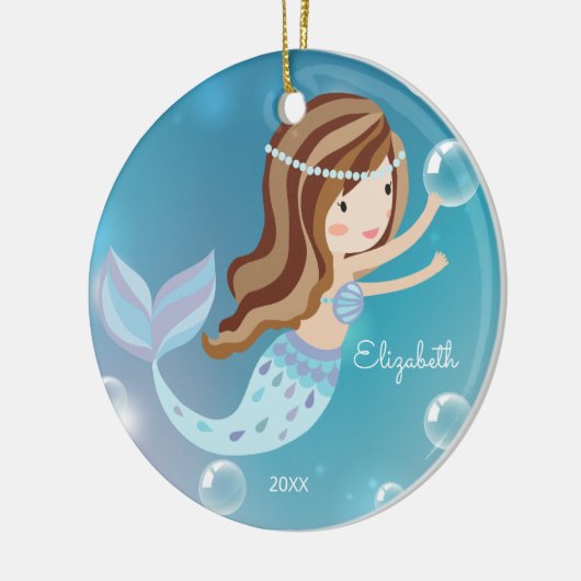 Cute Mermaid Personalized kerstversiering Keramisch Ornament (Links)
