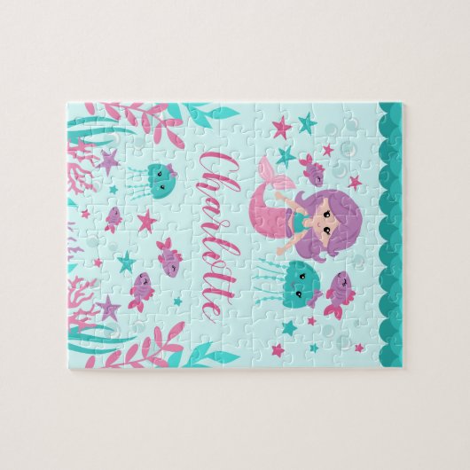 Cute Mermaid Personalized Kinderen Legpuzzel (Horizontaal)