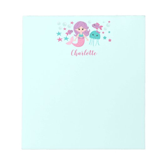 Cute Mermaid Personalized Kinderen Notitieblok (Voorkant)