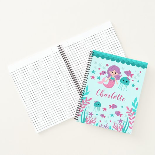Cute Mermaid Personalized Notitieboek (Binnen)
