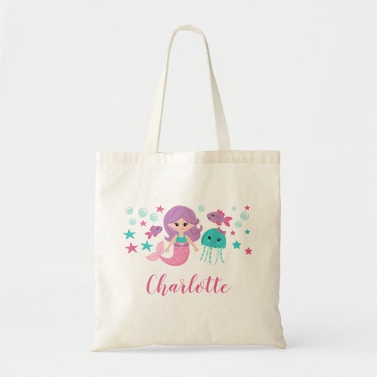 Cute Mermaid Personalized Tote Bag (Voorkant)