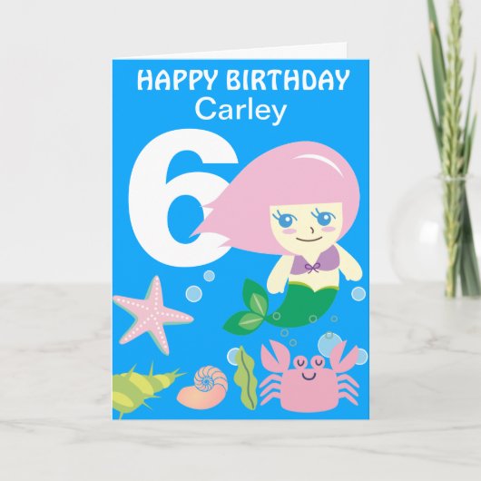 Cute Mermaid Personated Any Age Birthday Kaart (Voorkant)