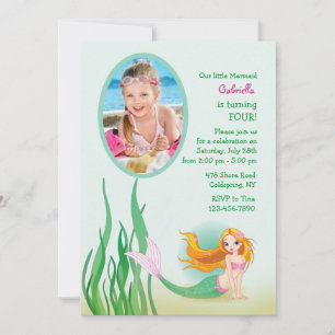 Cute Mermaid Photo Invitation Kaart