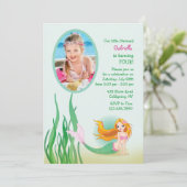 Cute Mermaid Photo Invitation Kaart (Staand voorkant)